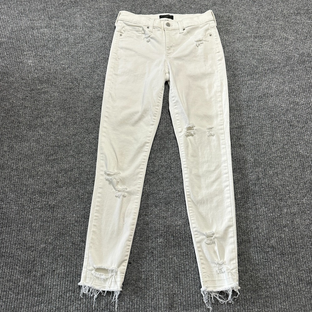 Banana Republic Skinny Fit Jeans Womens 28/6 White Denim Distressed Mid Rise